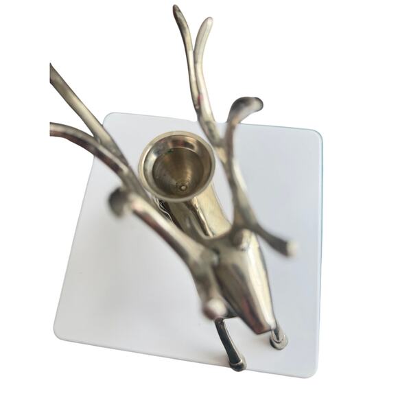 Pottery Barn Silver Plated Reindeer Deer Taper Candle Holder Figurine - Picture 4 of 4